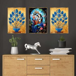 Set of Three Wall Paintings for Wall Dacoration Golden Framed Wall Paintings for Living Room & Bedroom Wall Art for Home Decoration & Office Wall Décor (18x12 inch CH-GD3-9)