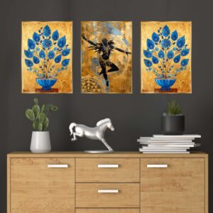Set of Three Wall Paintings for Wall Dacoration Golden Framed Wall Paintings for Living Room & Bedroom Wall Art for Home Decoration & Office Wall Décor (24x18 inch CH-GD3-10)