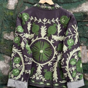 Womens Purple Velvet Embroidered Jacket with Floral Design