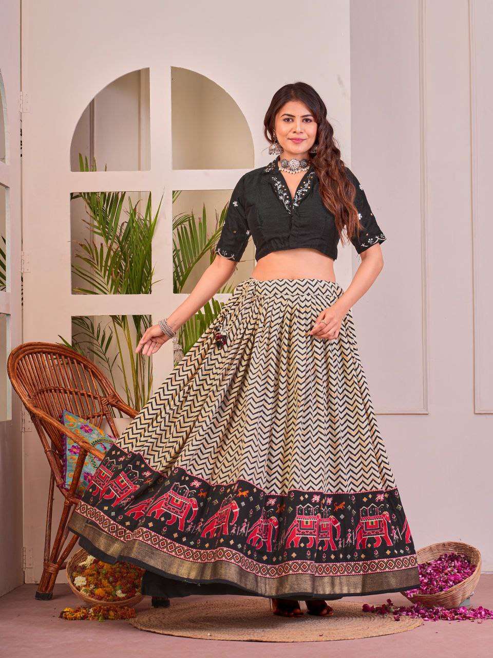 Women's Tussar Silk Patola Print Lehenga Choli Set with Foil Work - Image 8